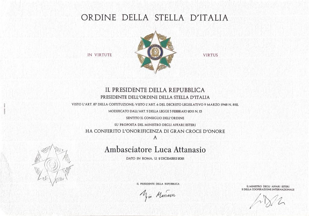  Gran Croce d'Onore dell'Ordine della Stella d'Italia alla memoria di Luca Attanasio 2
