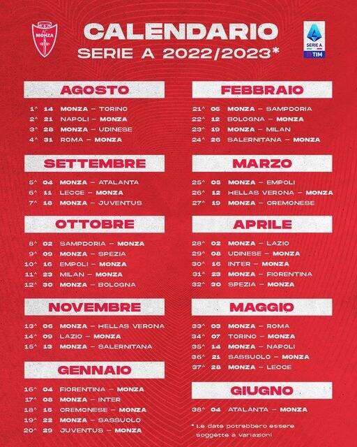 calendario partite calcio monza