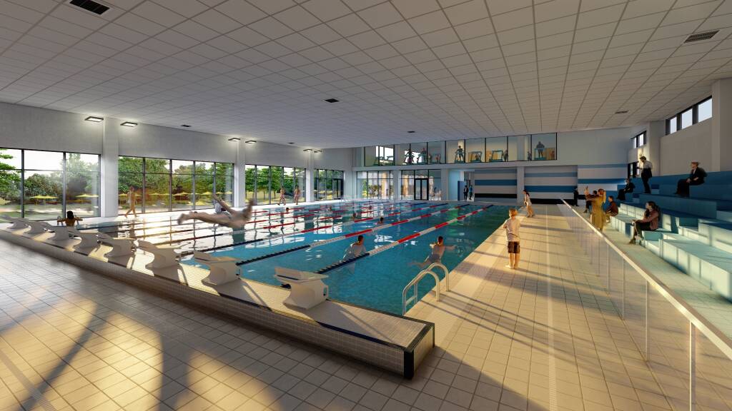 Masterplan Cittadella Sport Vimercate piscina palazzetto rendering (watermark)