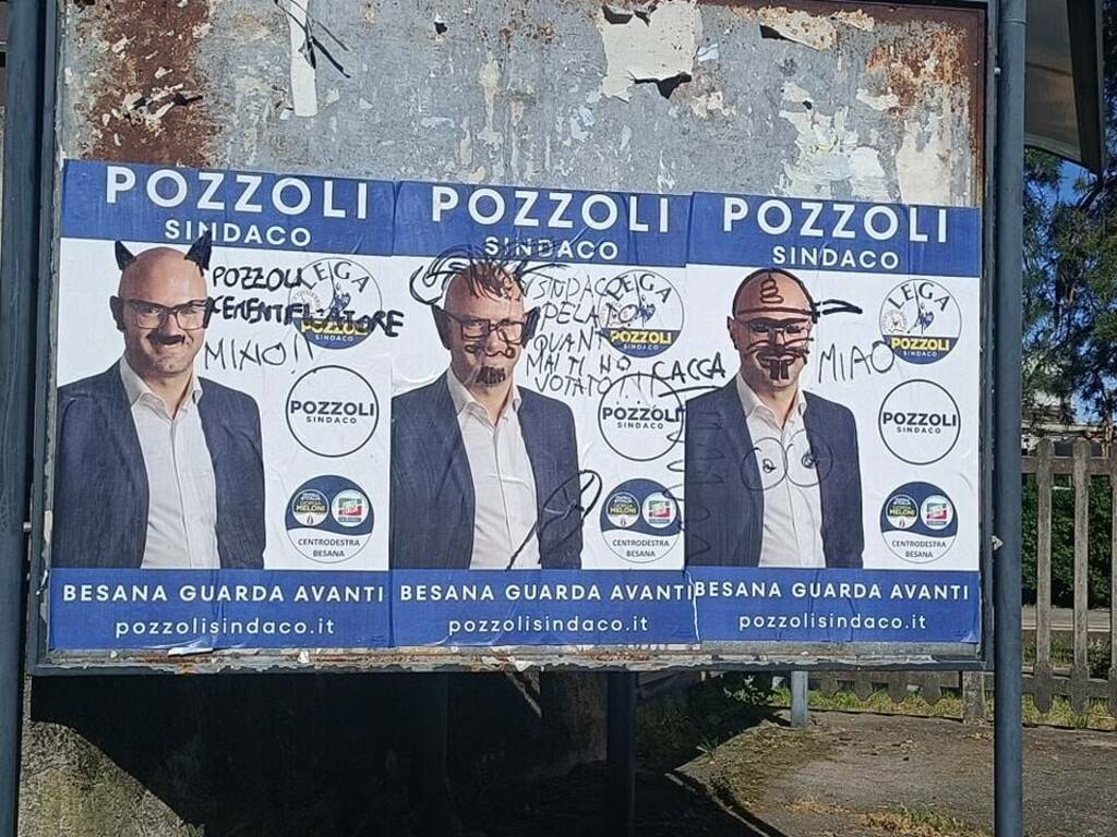 Besana imbrattati manifesti elettorali Pozzoli